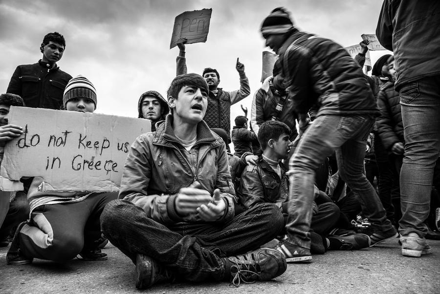 Idomeni 14 of 20 Děti skandují za otevření hranic
